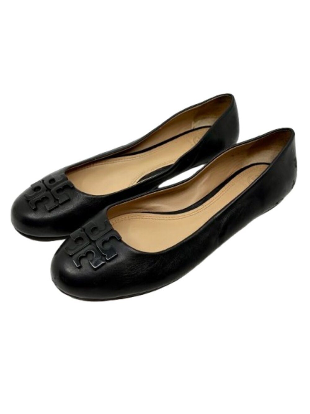 TORY BURCH~Lowell II~BLACK LEATHER BALLET FLATS SHOES Size 8